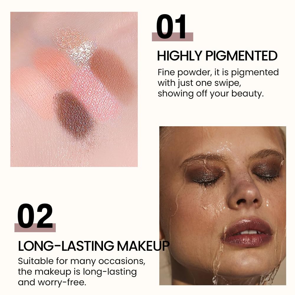 6-Color Eyeshadow Palette Makeup,Velvety Matte & Shimmer Eyeshadow Blend,Warm Peach & Rose Gold Tones Eye Makeup, Long-Lasting Naturing-Looking,Built-In Mirror#02
