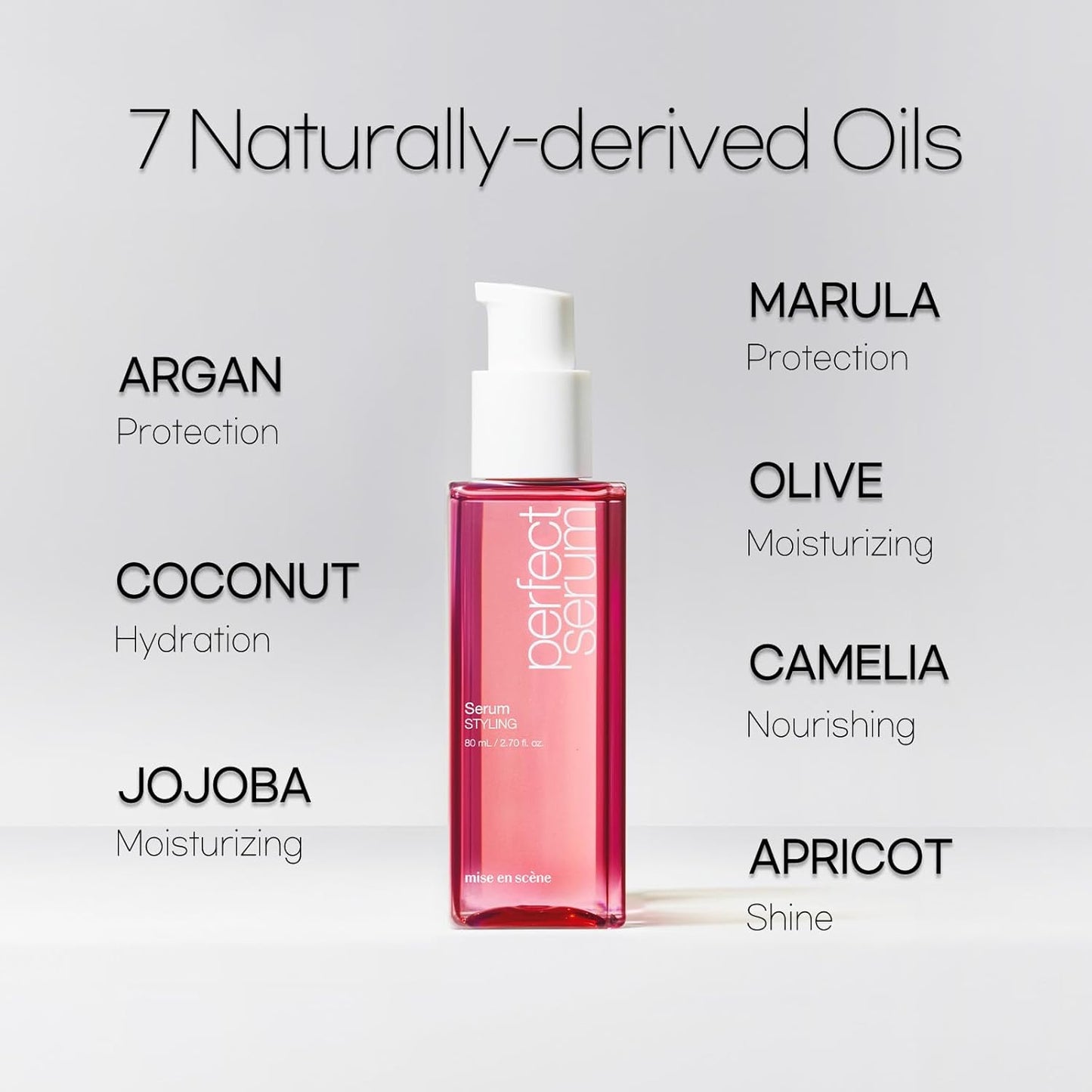 Mise En Scene Perfect Serum Styling - Heat Damage Protection Oil for All Hair Types | Holding Bounce & Heat Protectant | Hair Essence for Long Lasting Curl | Argan Oil | Powdery Scent. 2.70 Fl. Oz.