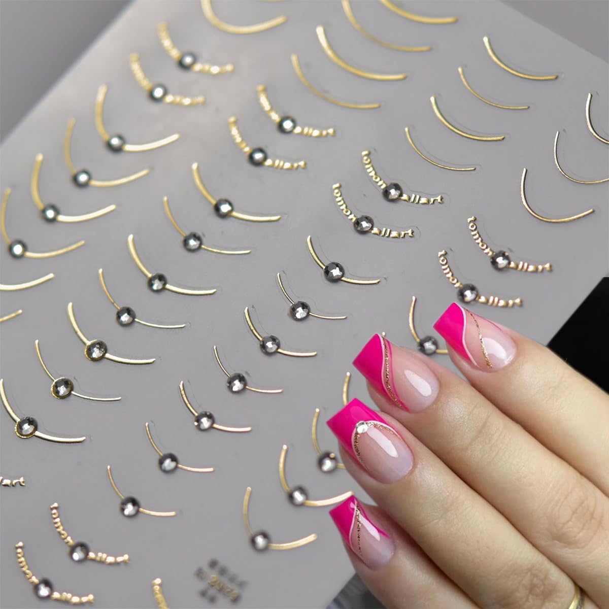 6Pcs French Tip Nail Stickers 5D Diamond Lines Nail Art Stickers Curved Stripe Crystal Rhinestones Design Nail Decals Pegatinas Uñas Simple French Nail Supplies Metal Polish Stickers for Women Girls