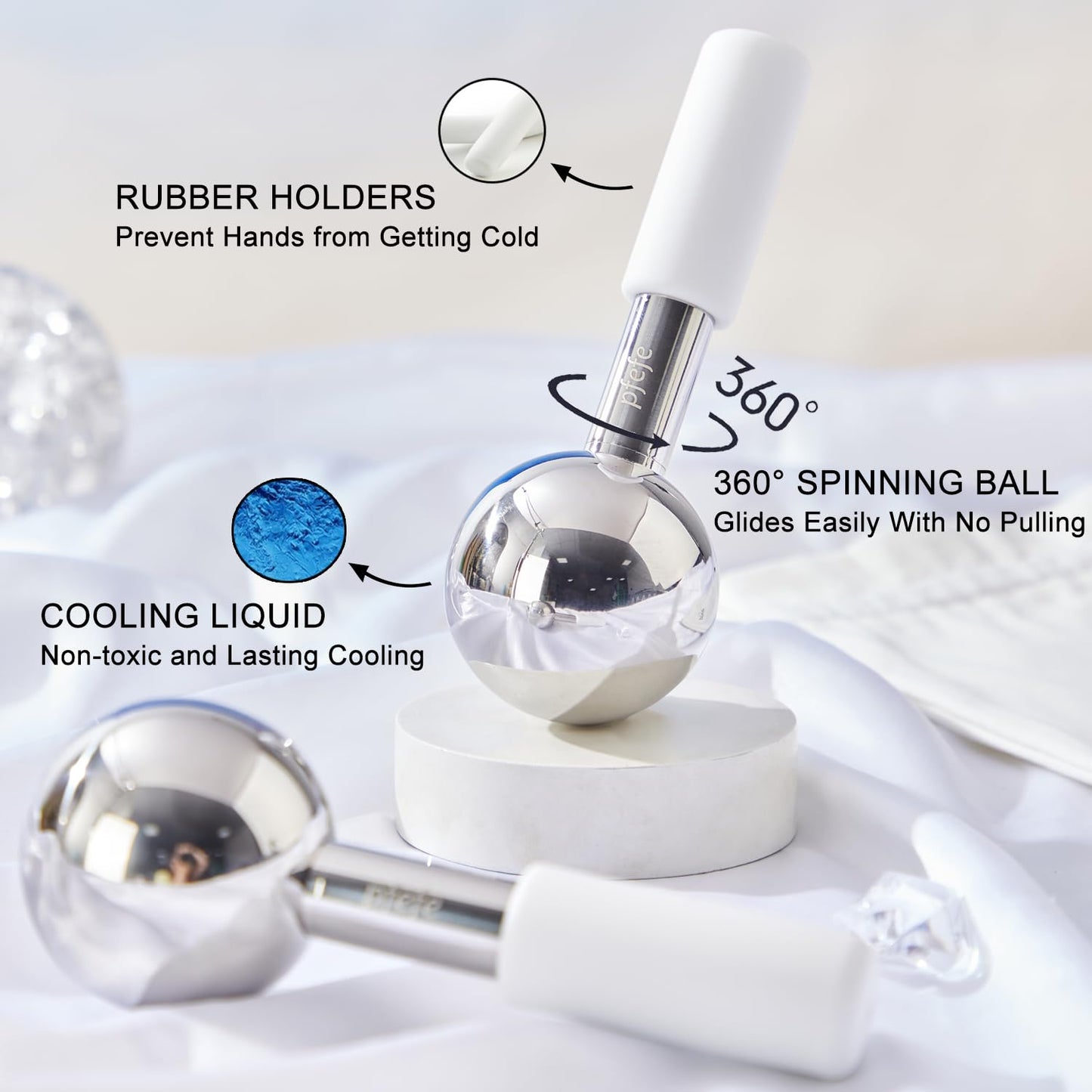 360 Rotating Ice Globes for Face & Eyes, Unbreakable Stainless Steel Cryo Sticks for Beauty Routines, Facials Cold Roller Colling Globes for Puffiness, Wrinkles, Dark Circles, Headaches