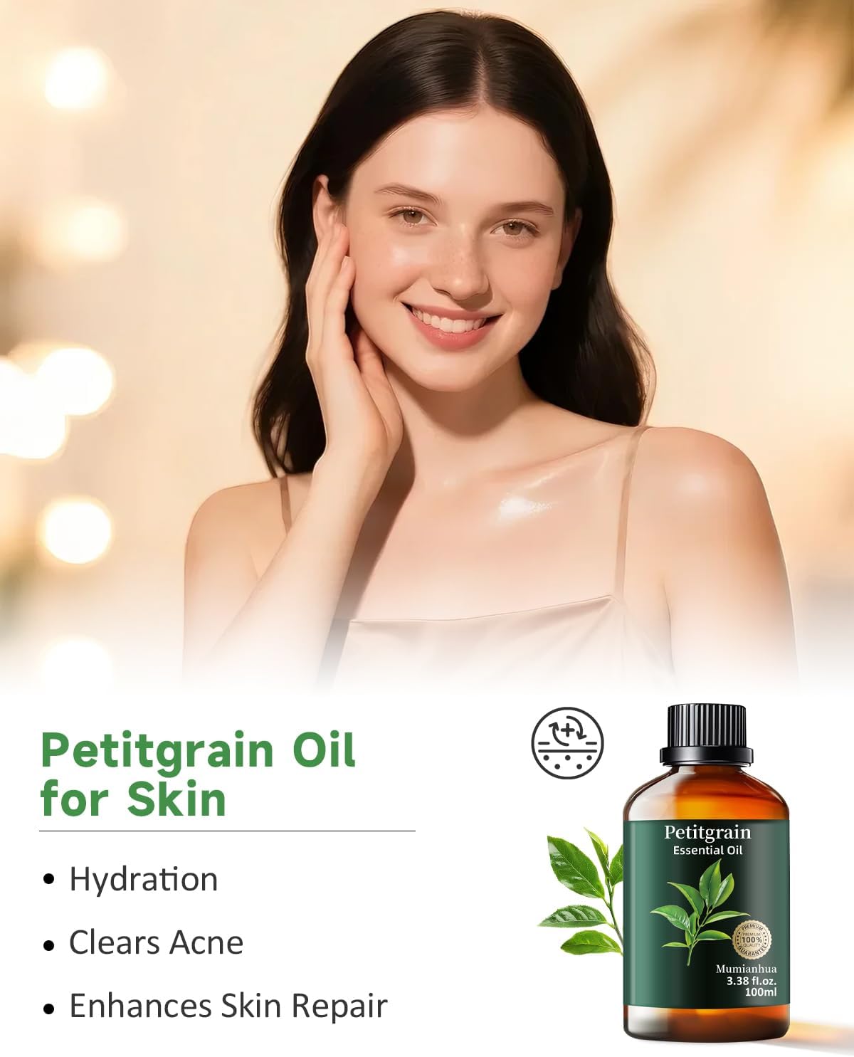 Petitgrain Essential Oil Pure Mumianhua Natural Petitgrain Oil for Diffuser, Humidifier, Skin, Hair, Aromatherapy, Massage, Soap, Candle Making 3.38 Fl Oz