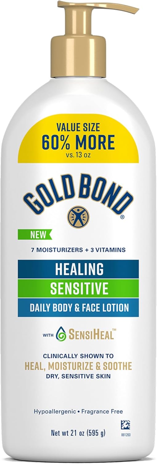 Gold Bond Healing Sensitive Daily Body & Face Lotion with Aloe Moisturizes, Heals & Soothes Dry, Sensitive Skin, Value Size, 21 oz.