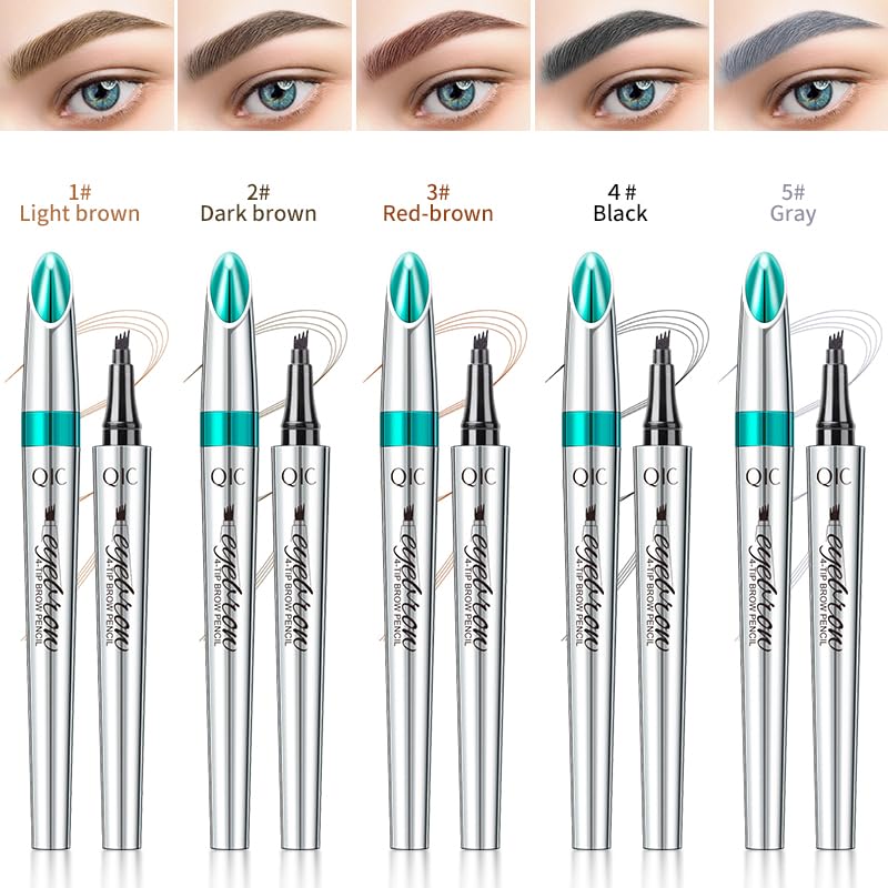 Microblading Eyebrow Pen - Long-Lasting 4D Four-Tip Waterproof Eyebrow pen with Triangular Tip Easy Application for Beginners for Natural Eyebrows (Black)