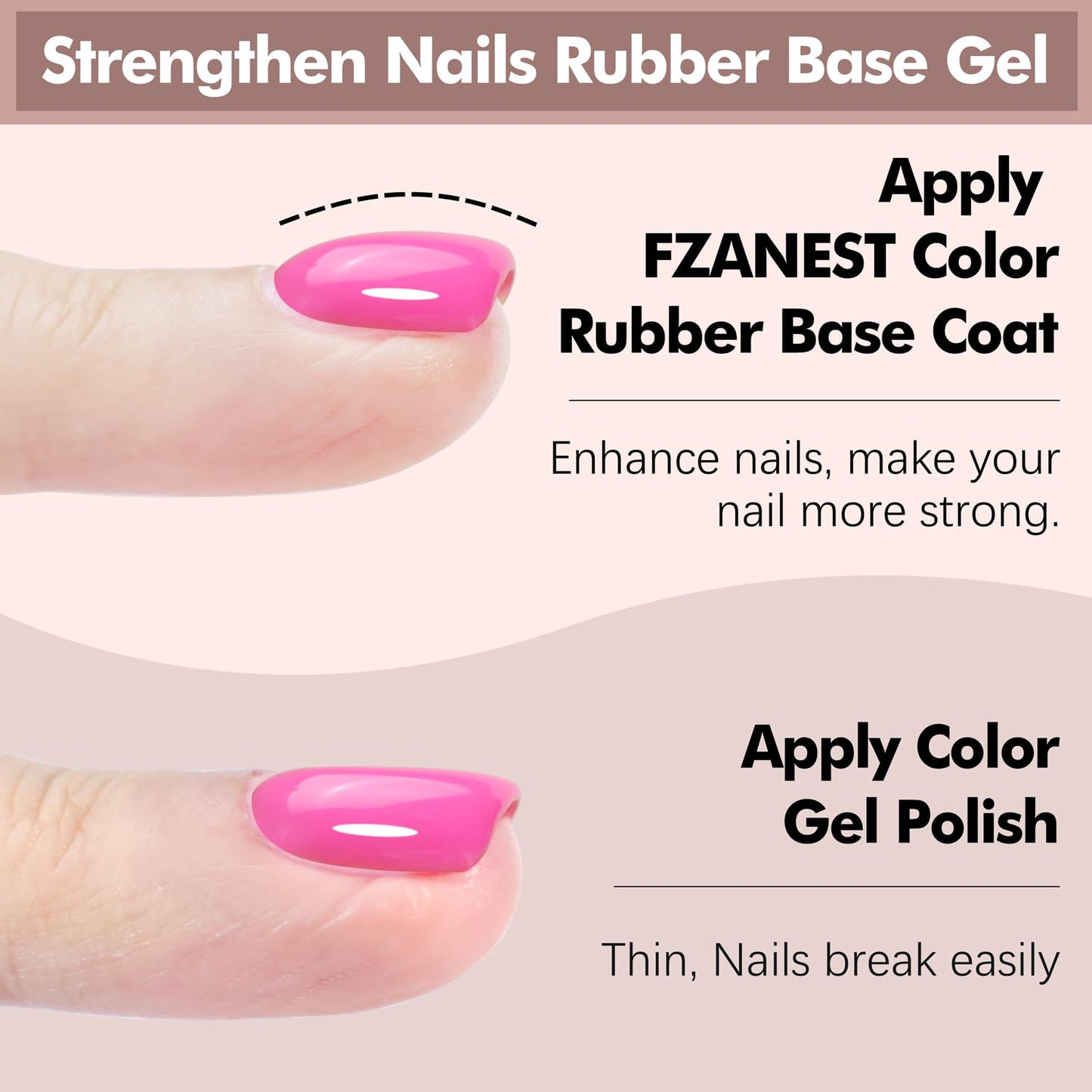 FZANEST Hot Pink Builder Rubber Base Gel, 5 in 1 Builder Gel For Nails Enhance Extension Repair Self-leveling in a Bottle Elastic Rubber Base Coat