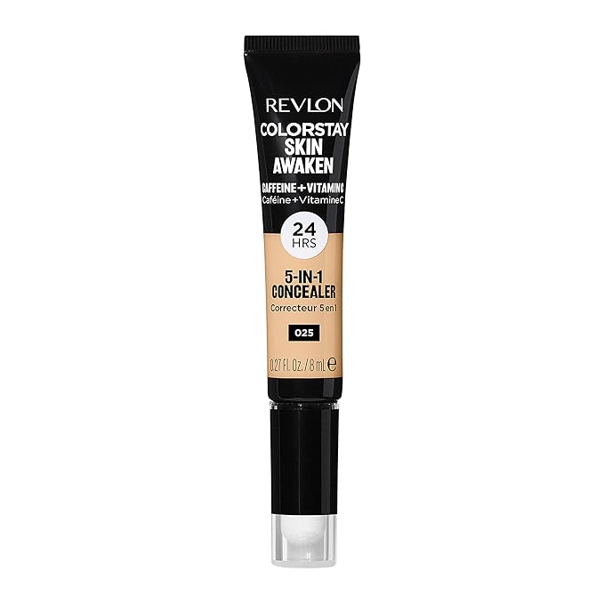 Revlon ColorStay Skin Awaken 5-in-1 Concealer, Lightweight, Creamy Longlasting Face Makeup with Caffeine & Vitamin C, For Imperfections, Dark Circles & Redness, 025 Light Beige, 0.27 fl oz
