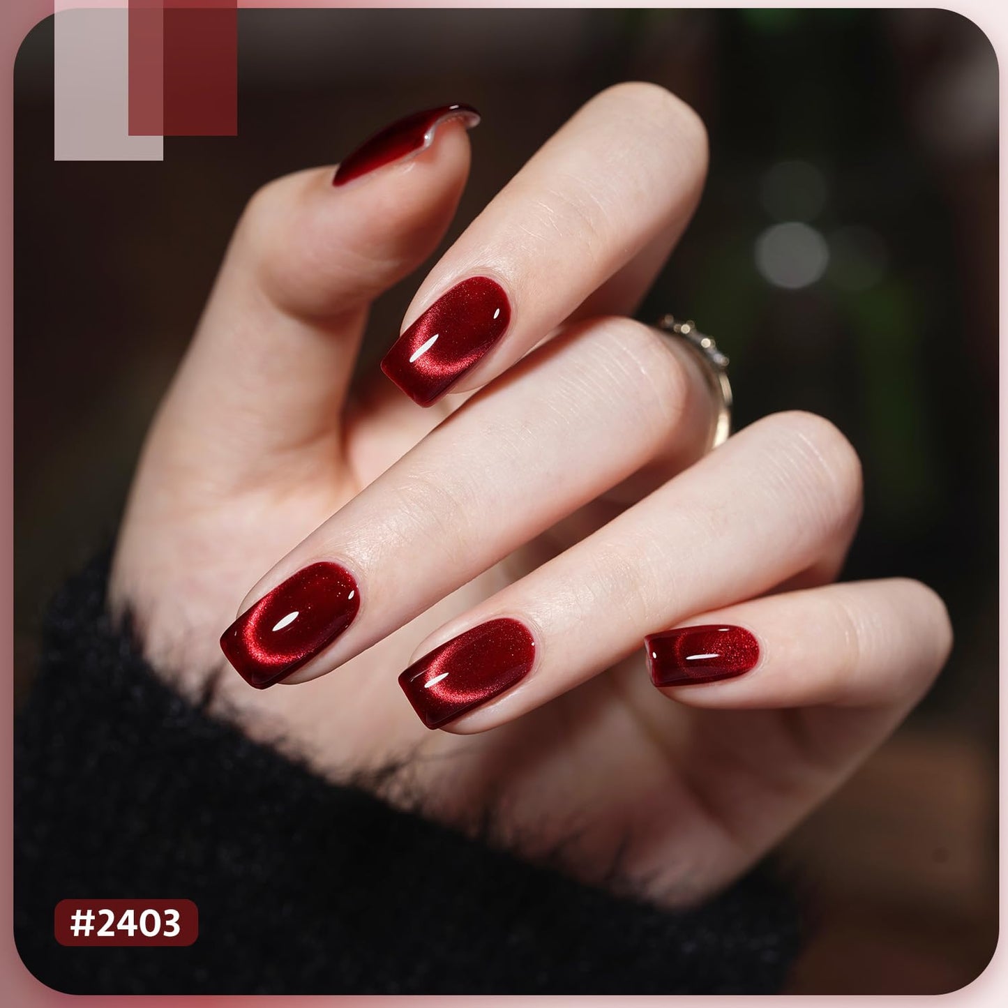 GAOY Jelly Red Glitter Cat Eye Gel Nail Polish Set with Magnet 6 Types of Holographic Cat Eye, Salon Gel Manicure and Nail Art DIY at Home