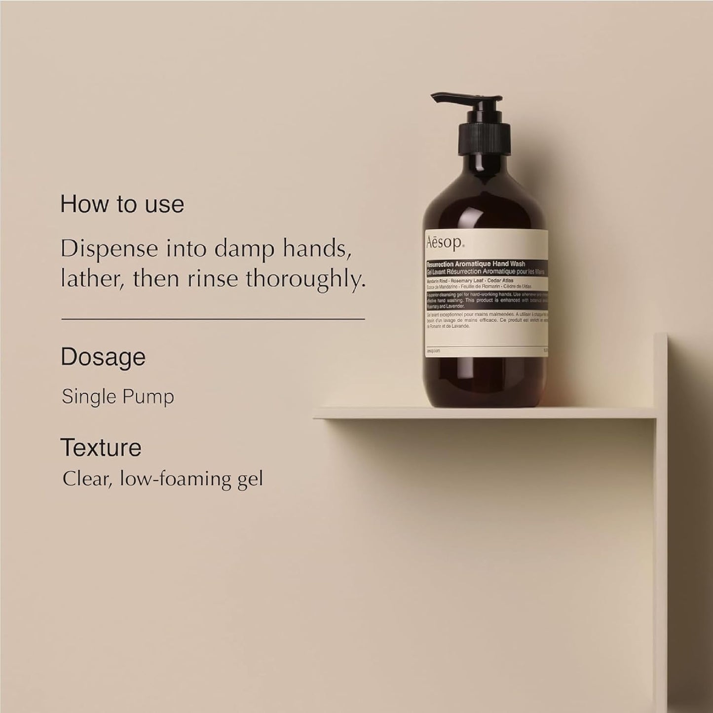 Aesop Resurrection Aromatique Hand Wash | Gentle Cleanser with Orange, Rosemary and Lavender Oils | 500mL / 16.9 oz