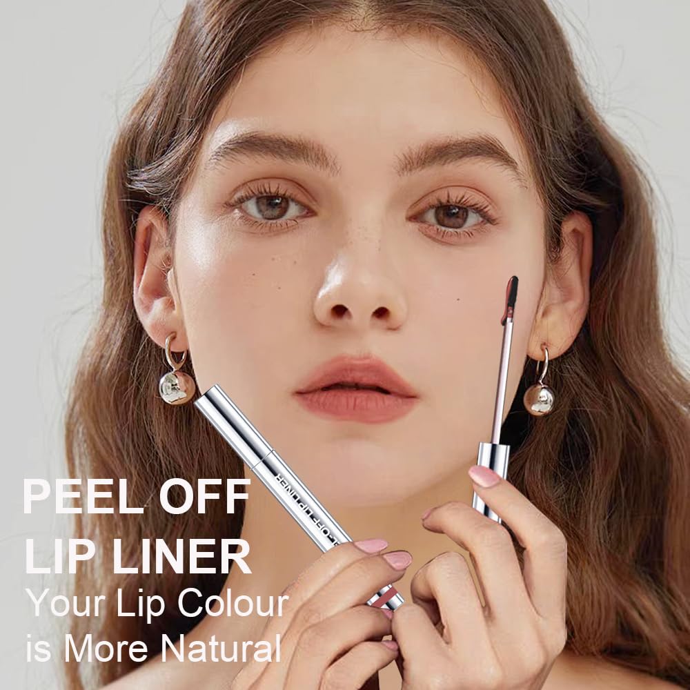 3 Colors Peel Off Lip Liner Stain with Tweezer, Long Lasting Waterproof Lip Tint Stains Makeup Set with Matte Finish for Women, Natural Look, Easy to Use, for All Skin Types (#2,3,4)