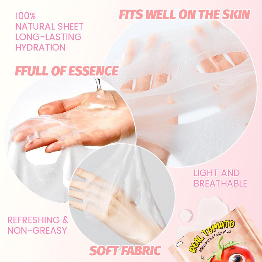 8 Pack Tomato Kids Face Mask,Pink Face Masks Skincare Spa Day Kit Supplies,Spa Party Favors for Teens Girls Women,Sheet Facial Mask Skincare Gifts Set,Moisturize Soothe for All Skin Types