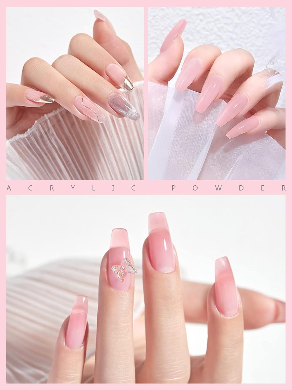 EBANKU Acrylic Powder Pink 120g/4.23oz Acrylic Nail Powder, Long Lasting 3D Fingernail Carving & Nail Extensions, Professional Acrylic Powder for Manicure, No Nail Lamp Needed
