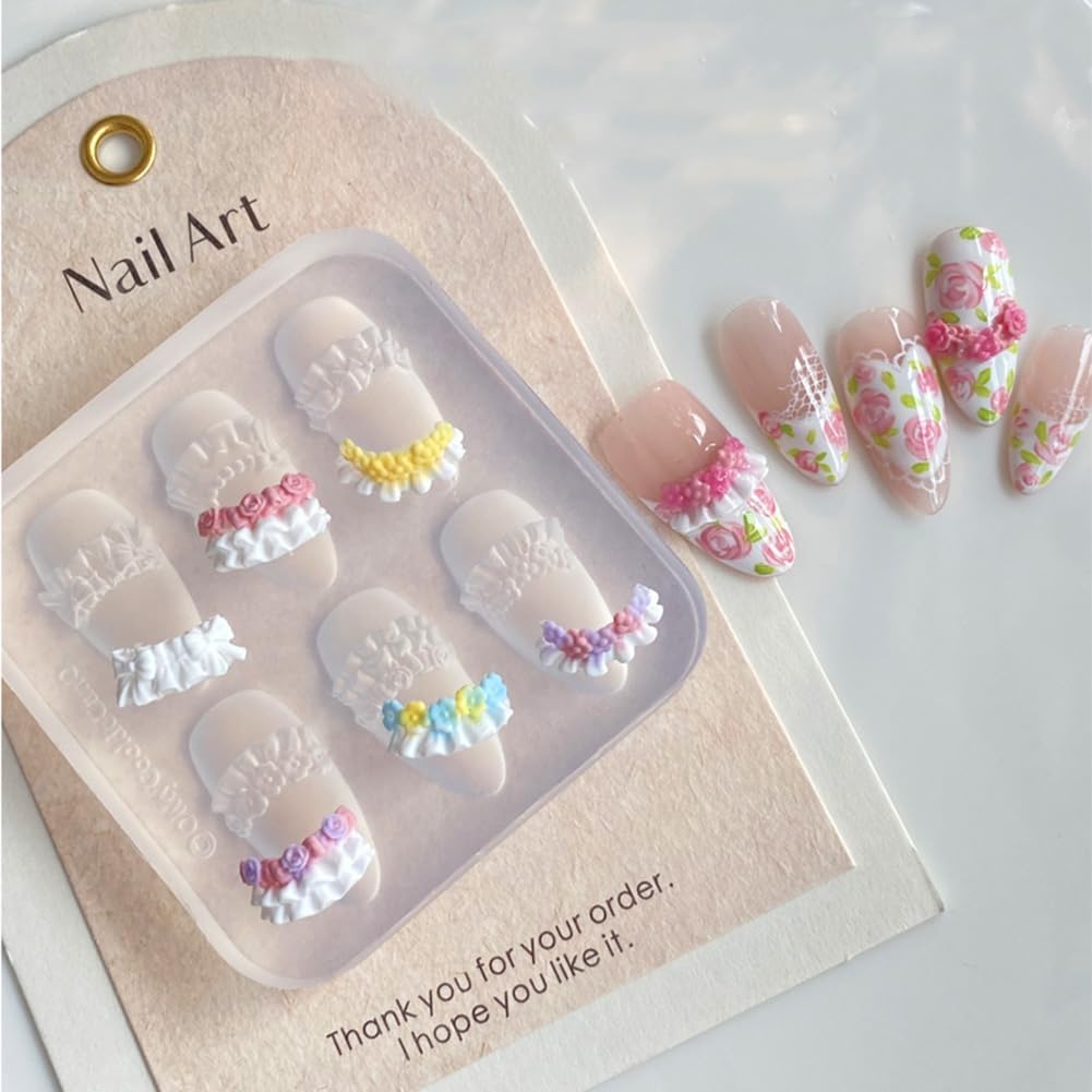 Nail Mold for Nail Art 3D Flowers Nail Charms Cream Lace Pleated Skirt French Design Mold DIY Manicure 3D Carving Template