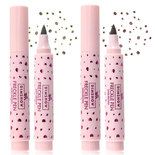 Erinde 2PCS Freckle Pen, Natural Lifelike Freckle Makeup Pen Magic Freckle Color, Waterproof Longlasting Soft Dot Sopt Pen for Natural Effortless Sunkissed Makeup, Dark Brown&Light Brown