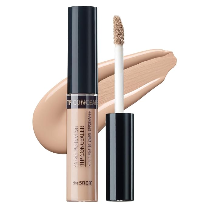 THE SAEM Cover Perfection Tip Concealer, Liquid Multi-Use Concealer, Full Coverage Makeup for Acne Dark Spots Dark Circles Hyperpigmentation and Blemishes, 0.2 fl.oz. (#2 Rich Beige)