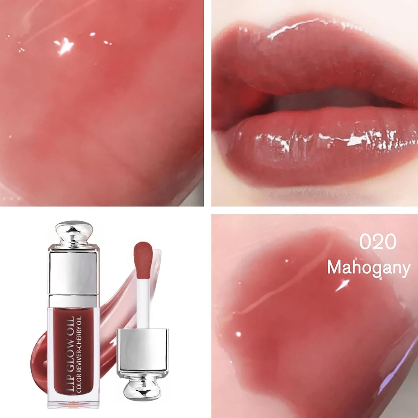 Hydrating Lip Glow Oil-Lip care oil- Lip Oil Tinted for Lip Care and Dry Lips-Prevents Dry Cracked-Non-sticky Big Brush Head-Lip Plumping -Lip Oil gloss tinted-020#MAHOGANY