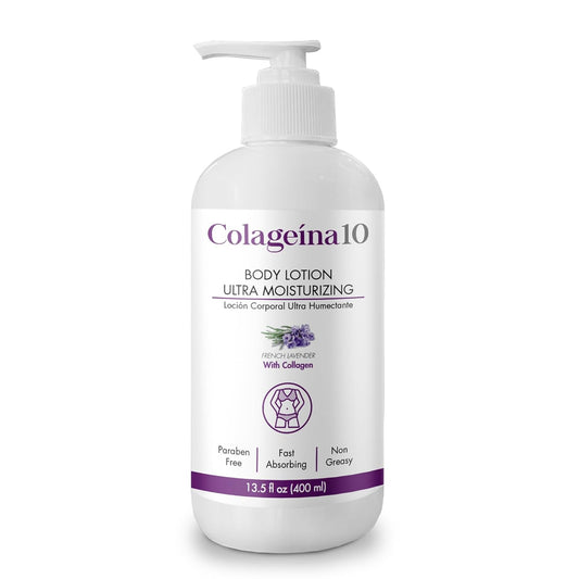 Colageina 10 Ultra Moisturizing Body Lotion (12 fl oz) - French Lavender - Non Greasy, Fast Absorbing, Anti-Aging, Daily Lotion Powered by Hydrolyzed Collagen