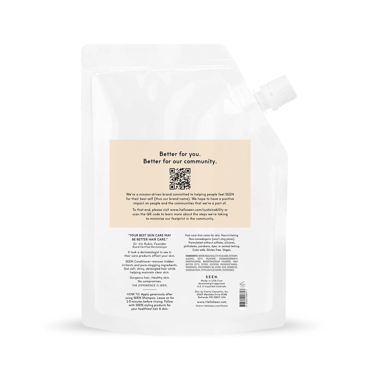 SEEN Conditioner Eco-Refill - Scented- Non-Comedogenic & Sulfate-Free Hair Conditioner- Dermatologist-Developed -Safe for Sensitive & Acne Prone Skin