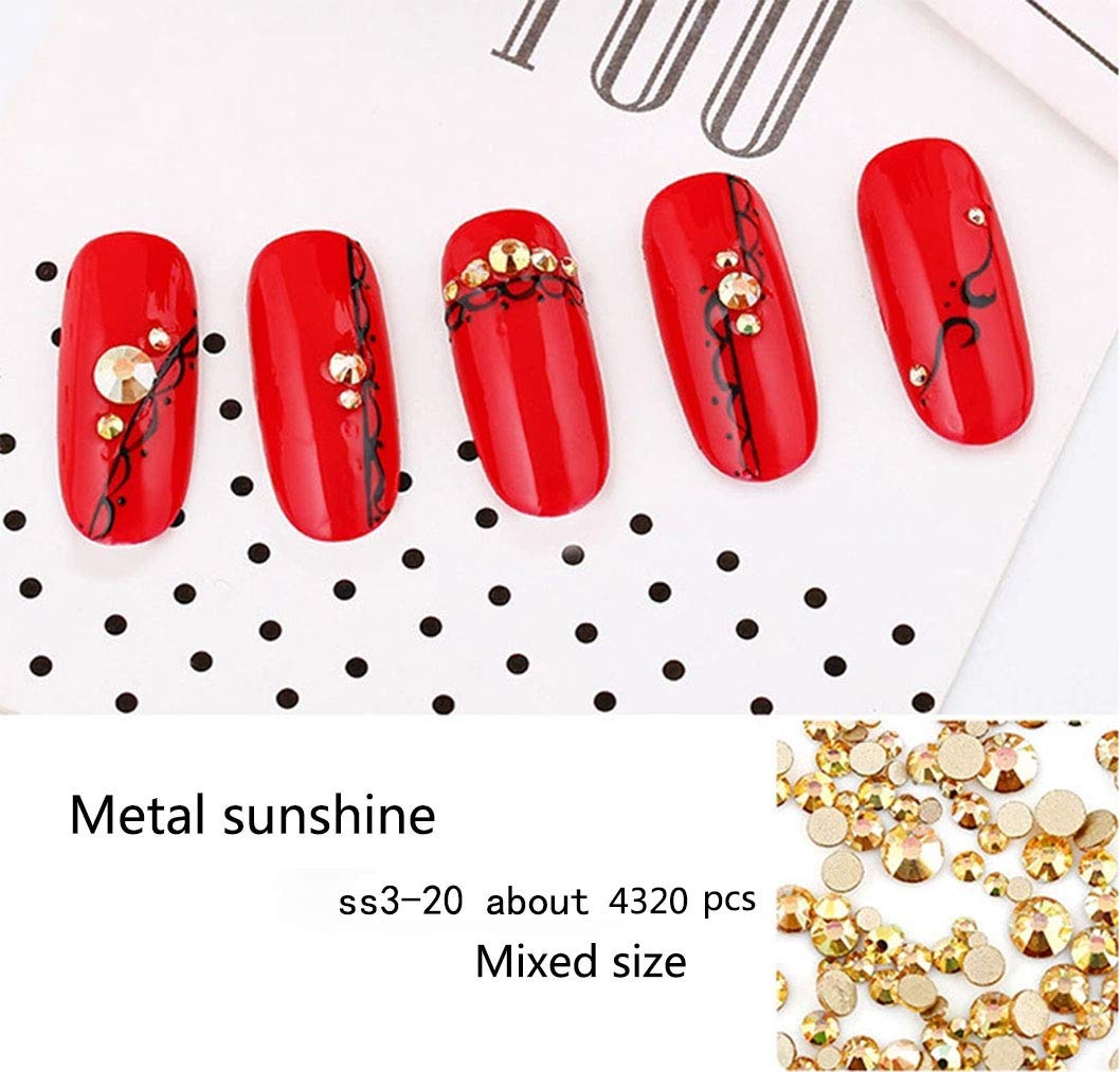 Rhinestones flat back gems round DIY decorative Nail Face and apparel accessories ss3-20 mix size(4320pcs metal sunshine)