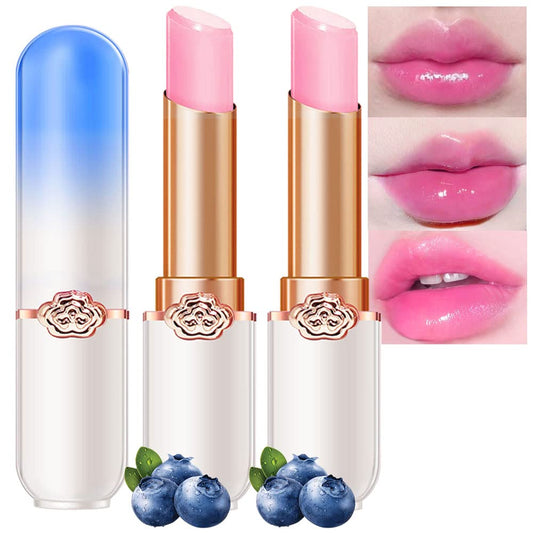 evpct 2Pcs Blueberry Tinted Lip Balms PH Lip Color Changing Lipstick Balm Stain Gift Set Queen for Women Girls Korean Mood Long Lasting Color Change Light Pink Lipstick Lip Tint Plumper Gloss