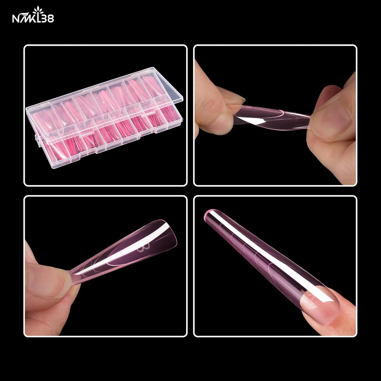 NMKL38 150Pcs Pink Dual Forms Full Cover Nail Tips Upper Arched Almond Shape Extension Mold