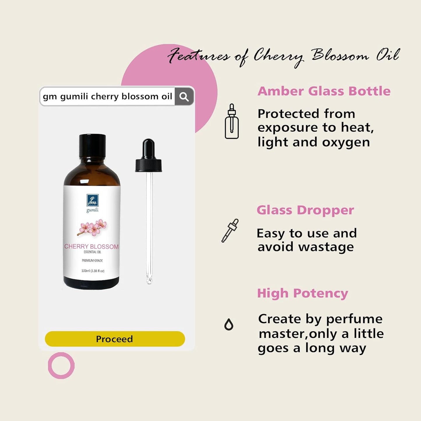 Cherry Blossom Essential Oil, Fragrance Oil for Candle Soap Making, Perfume for Women, Gift for Her - 3.38 Fl Oz 100ml