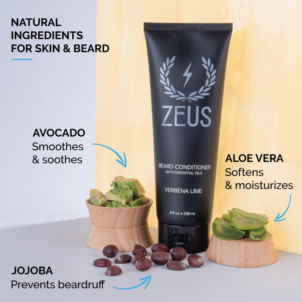 ZEUS Beard Conditioner Wash, Cleansing & Moisturizing Beard Wash with Green Tea & Natural Ingredients to Soften Beard – 8 oz. (Made in USA) Sandalwood