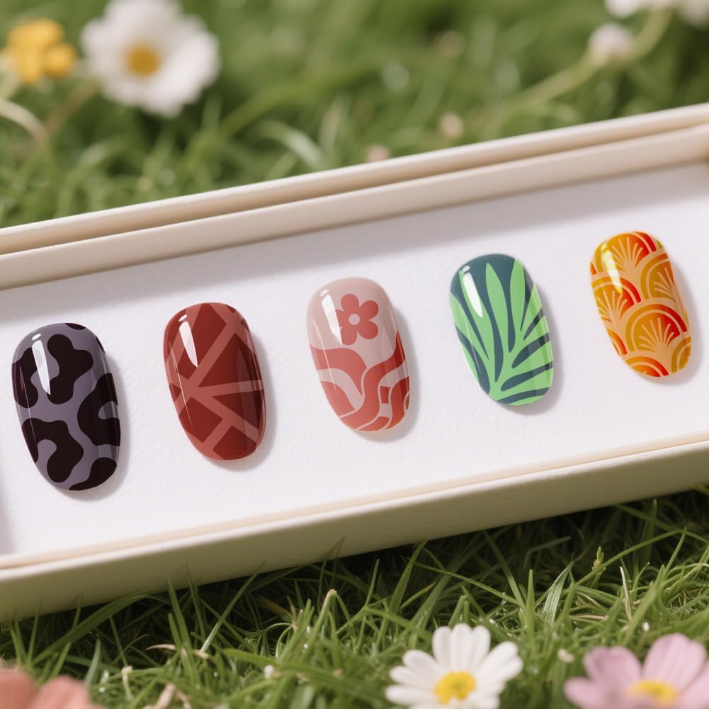 UNICRAFTALE 6Pcs Nail Stamp Plates Set Abstract Lady Face Nail Stamping Plate Boho Plant Stamp Templates Image Nail Stencils Nail Art Plates with Nail Scraper for Women DIY Nail Design Tools