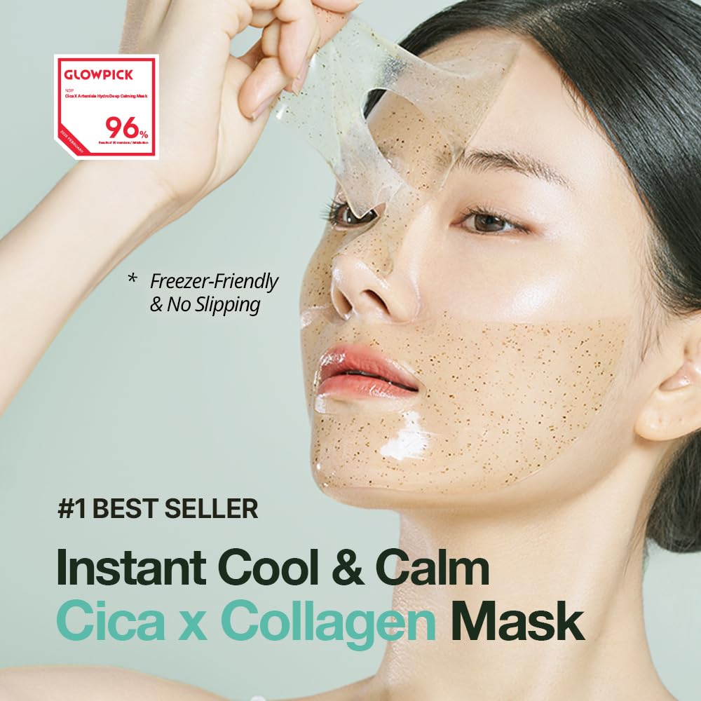 NDP Collagen Cica Cooling Hydro Mask – World’s First Freeze-Ready Hydrogel Face Mask with 55,000Da Vegan Collagen, Real Mugwort & Centella – Korean Mask for Sensitive Skin, 36g x 4ea