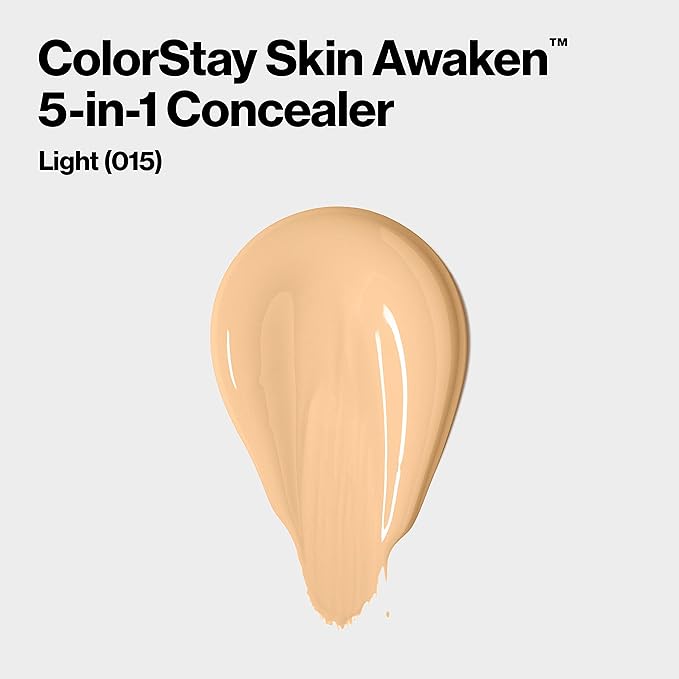 Revlon ColorStay Skin Awaken 5-in-1 Concealer, Lightweight, Creamy Longlasting Face Makeup with Caffeine & Vitamin C, For Imperfections, Dark Circles & Redness, 015 Light, 0.27 fl oz