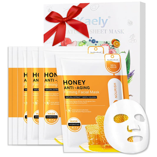 Honey Face Sheet Mask Skincare,Hydrating Spa Face Mask For Sensitive Skin,Moisturize,Nourish for All Skin Types,Natural Skin Care Spa Face Mask for Women Men Girls,Pack of 6