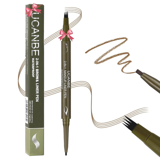 UCANBE Eyebrow Pen, Dual-Ended Eyebrow Pencil with 4-Fork-Tip & Gel Eyeliner for Women, Eye Brow Pen with Gel Eyeliner Pencil, Microblading Eyebrow Pencils with Hair Like Strokes, Light Brown/Blonde