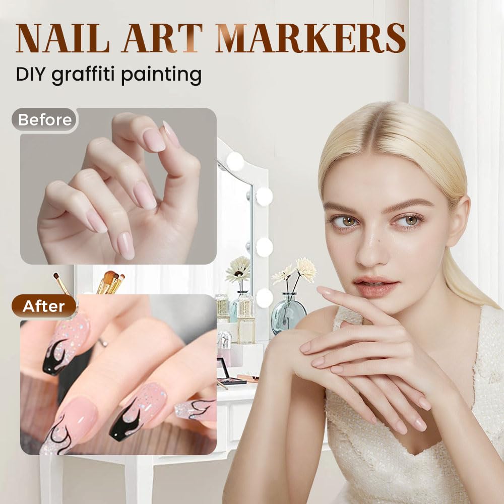 Nail Markers, 12 Colors Nail Art Pens Set Nails Art Markers Polish Pen for 3D Nail Art, Nails Arts Tools for Graffiti Dotting Drawing Painting Point Liner DIY Kit Home Nail Salon DIY (3 Set 12Color)