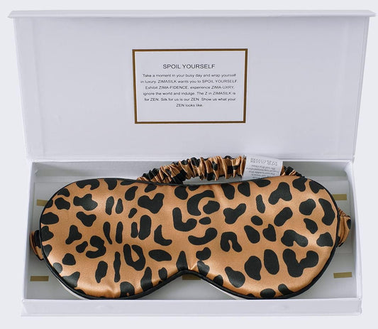ZIMASILK Adjustable 100% 22 Momme Mulberry Silk Sleep Mask for Sleeping, Filled with Premium Mulberry Silk, Softest & Breathable Eye Sleeping Mask (Leopard-Black Golden)
