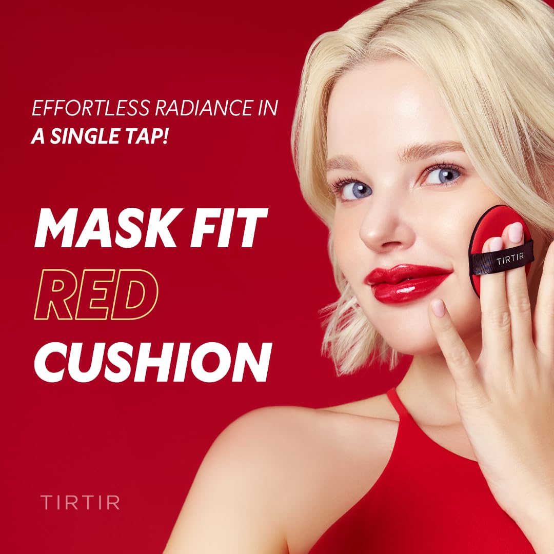 [*Mini Size*] TIRTIR Mask Fit Red Cushion Foundation | Full coverage, Weightless, Skin fit, Satin Glow Finish, Korean Makeup, beauty, Tattoo cover up, Buildable (#22W Sheer Beige, 0.15 Fl Oz)