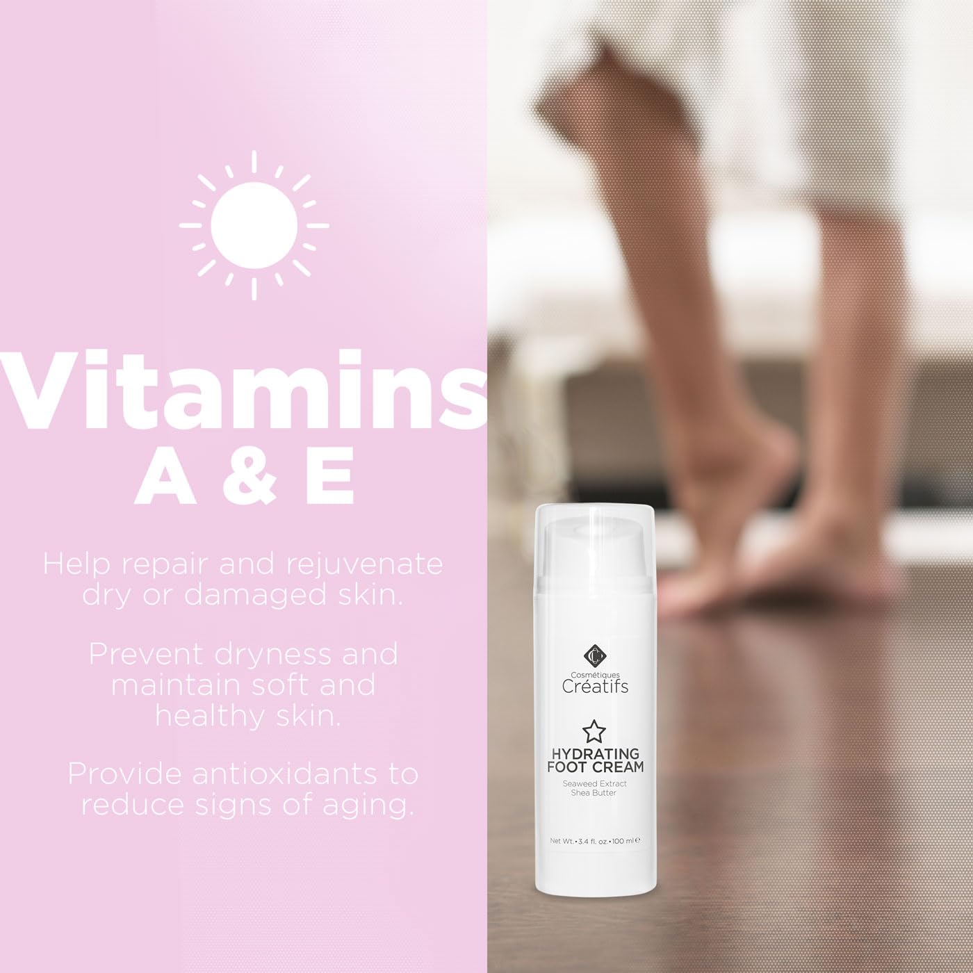 Hydrating Foot Cream for Dry Cracked Heels and Feet, 3.4 fl. oz., Deep Moisturizing Seaweed Extract and Shea Butter, Restores Soft Supple Skin