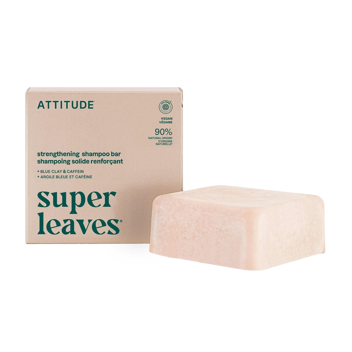 ATTITUDE Strengthening Shampoo Bar, Natural Origin, for Hair Repair & Breakage, Blue Clay & Caffeine, EWG Verified & Clean Ingredients, Vegan, Sandalwood & Cedar Scent, 4 Oz