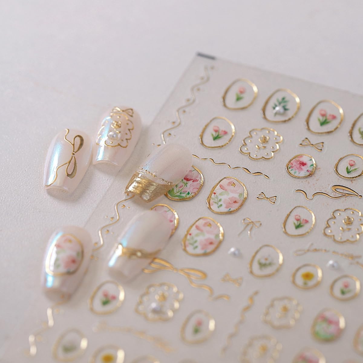 5D Embossed Flower Retro Mirror Nail Stickers Irregular Geometric Frames Nail Stickers Vintage Gold Hollow Designs Nail Decals Self-adhsive Nail Decals for Women DIY Manicure Decorations 1Sheet