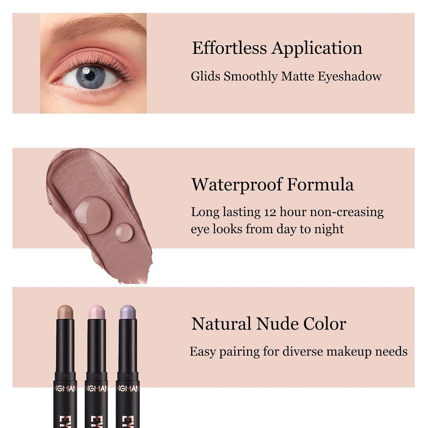 Nude Eyeshadow Stick, Matte Cream Eyeshadow Pencil Makeup, High Pigmented Crease-proof Eye Shadow Brightener Stick, Hypoallergenic Waterproof Long Lasting eye Highlighter stick(19# Light Taupe)