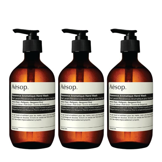 Aesop Reverence Aromatique Hand Wash | Gentle Exfoliating Hand Wash with Finely Milled Pumice | 500mL / 16.9 oz (Pack of 3)