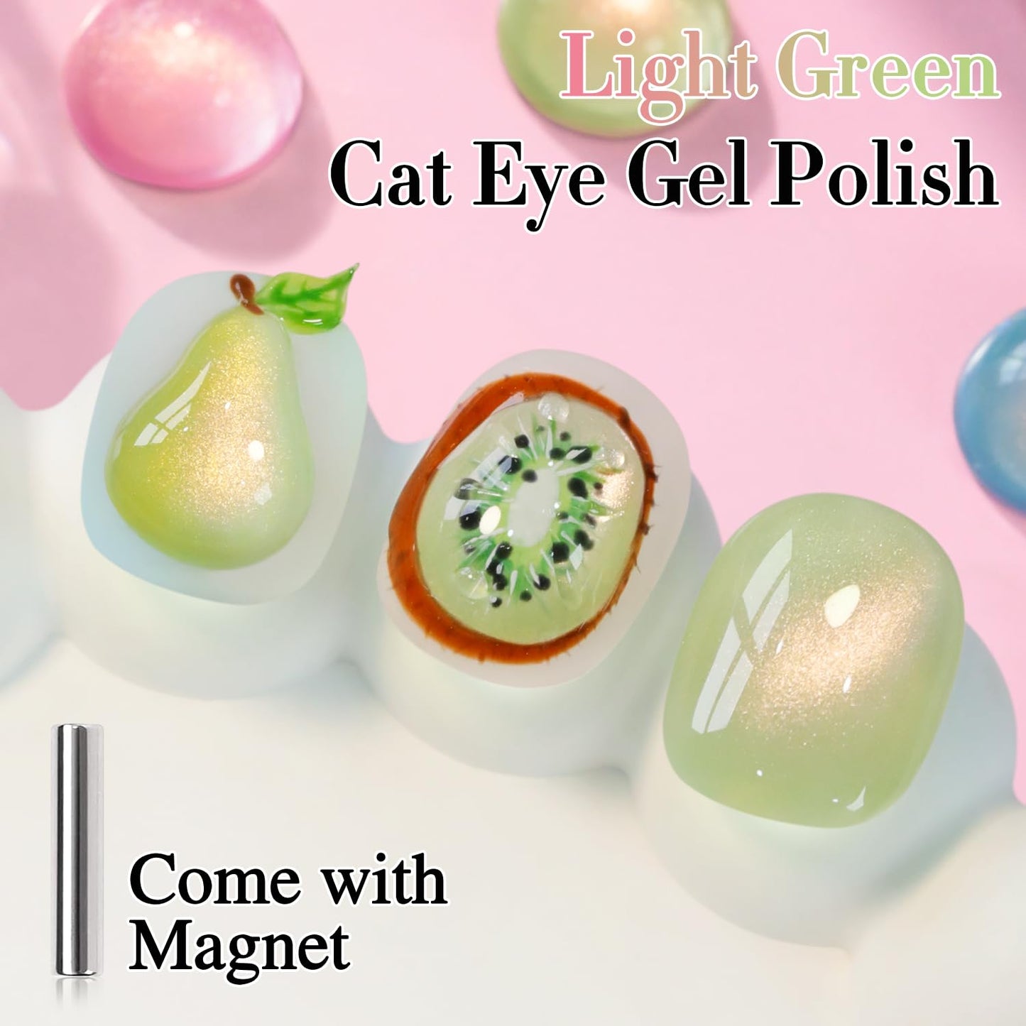 Double Rhythm 0.5 OZ Cat Eye Gel Polish with Magnet 15ML Holographic Glitter Shimmer Translucent Jelly Color Magnetic Nail Polish Salon DIY at Home (Green-MC1213)