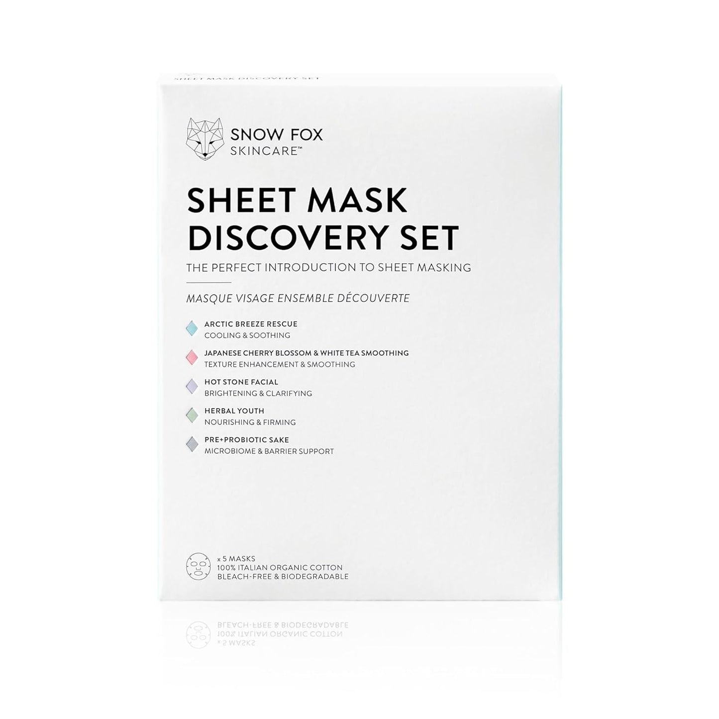 Snow Fox Skincare Sheet Mask Discovery Set, 5 Unique Masks, 5-Pack