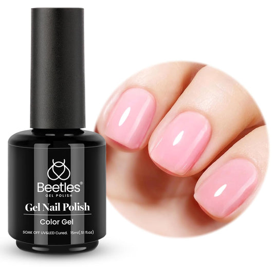 Beetles Pink Gel Nail Polish - 15ML Baby Pink Nude Gel Polish Nail Concealer Jelly Sheer Translucent Effect Soak Off UV French Nail Art Design Manicure Gift for Women