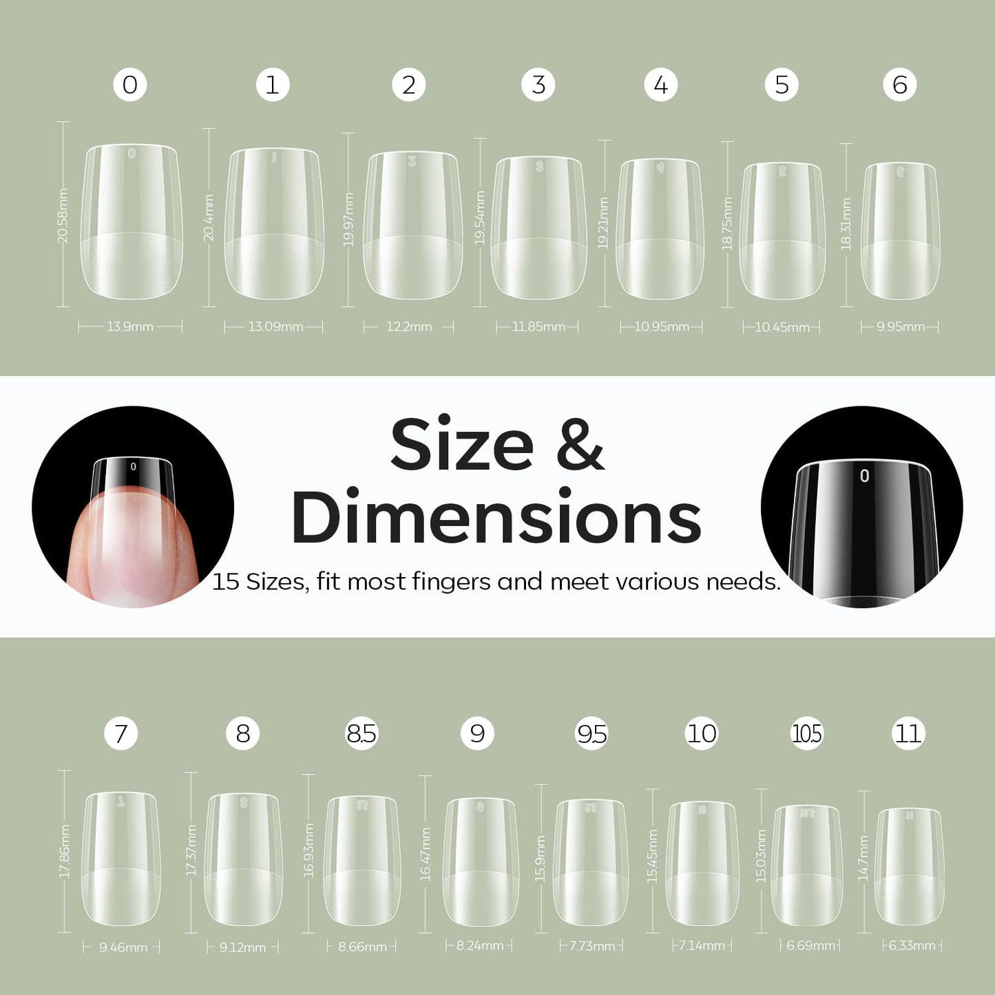 Modelones Short Square Fake Nail Tips - 510Pcs Gel Tips Pre-shaped Half Matte Full Cover Clear Acrylic Gel Kit False Press on Nails for Extension DIY Salon 15Sizes