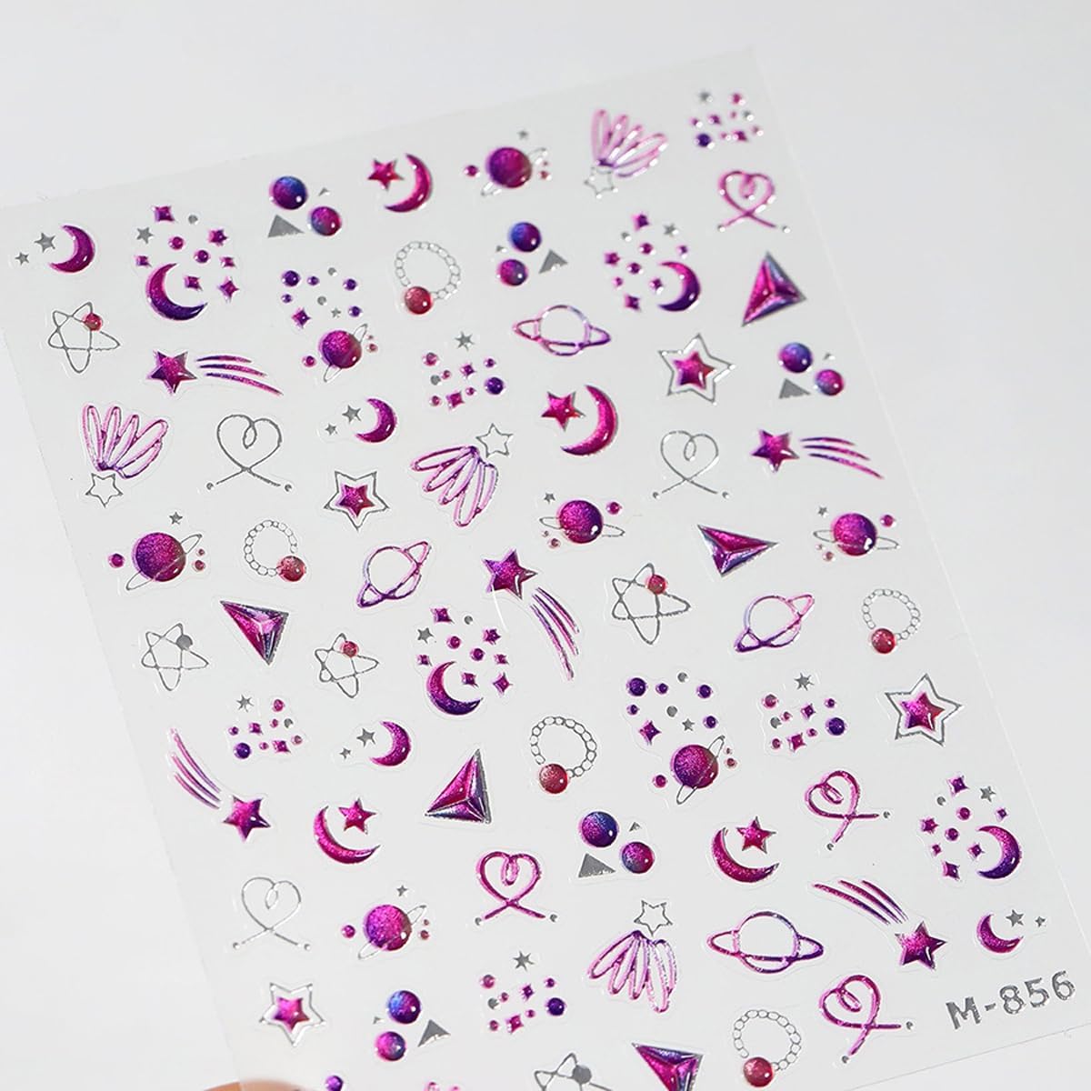 Purple Nail Art Stickers Star Moon Nail Decals 5D Embossed Jelly Nails Stickers Self Adhesive with Design for Women Girls Kid Manicure Charms Supply DIY Decoration Accessories