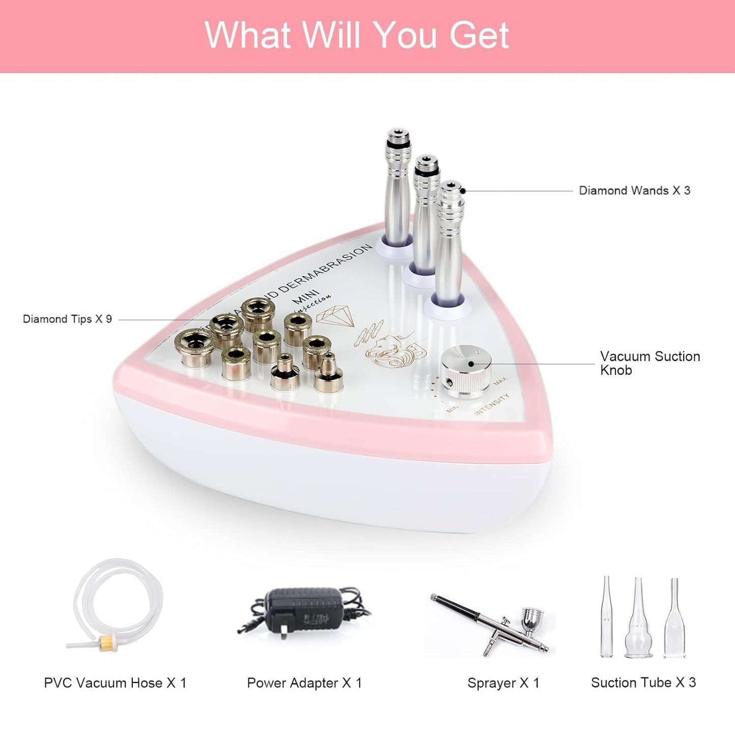 Diamond Microdermabrasion Machine Professional Beauty Facial Skin Care Equipment Microdermabrasion Device with Vacuum Spray for Salon Personal Home Use(Strong Suction Power: 65-68cmhg)