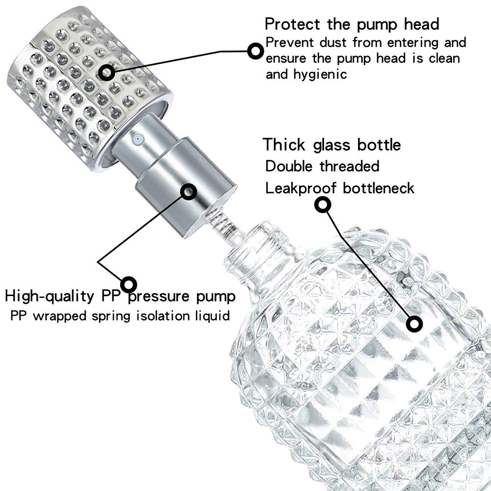 2 Pack 30ml Refillable Clear Glass Fine Mist Empty Spray Perfume Bottles, Atomizer Spray Bottle With 4 kinds of perfume dispenser (Silver cap and Gold cap)