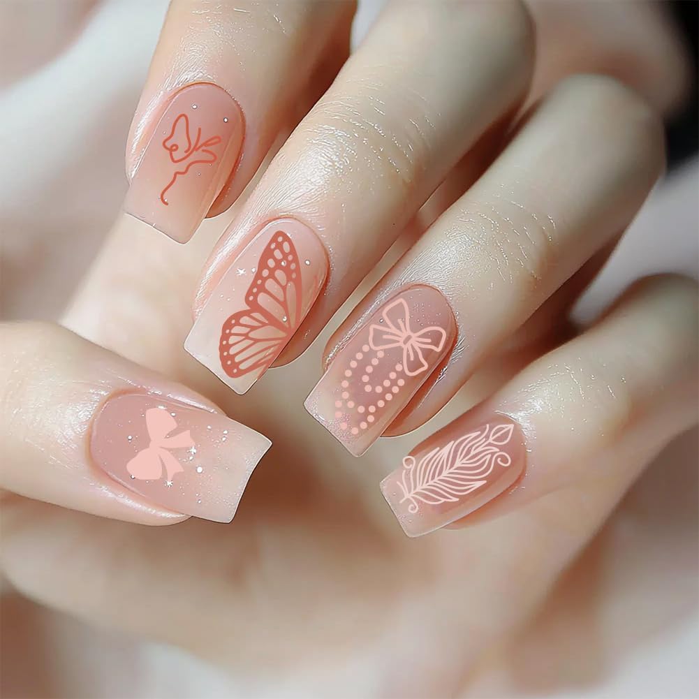 3Pcs Pearl Feathers Lace Nail Stamping Plate Bows Heart Wings Nail Stamping Templates French Tip Nail Art Stamp Image Plate Stainless Steel DIY Reusable Tools for Manicure Printing