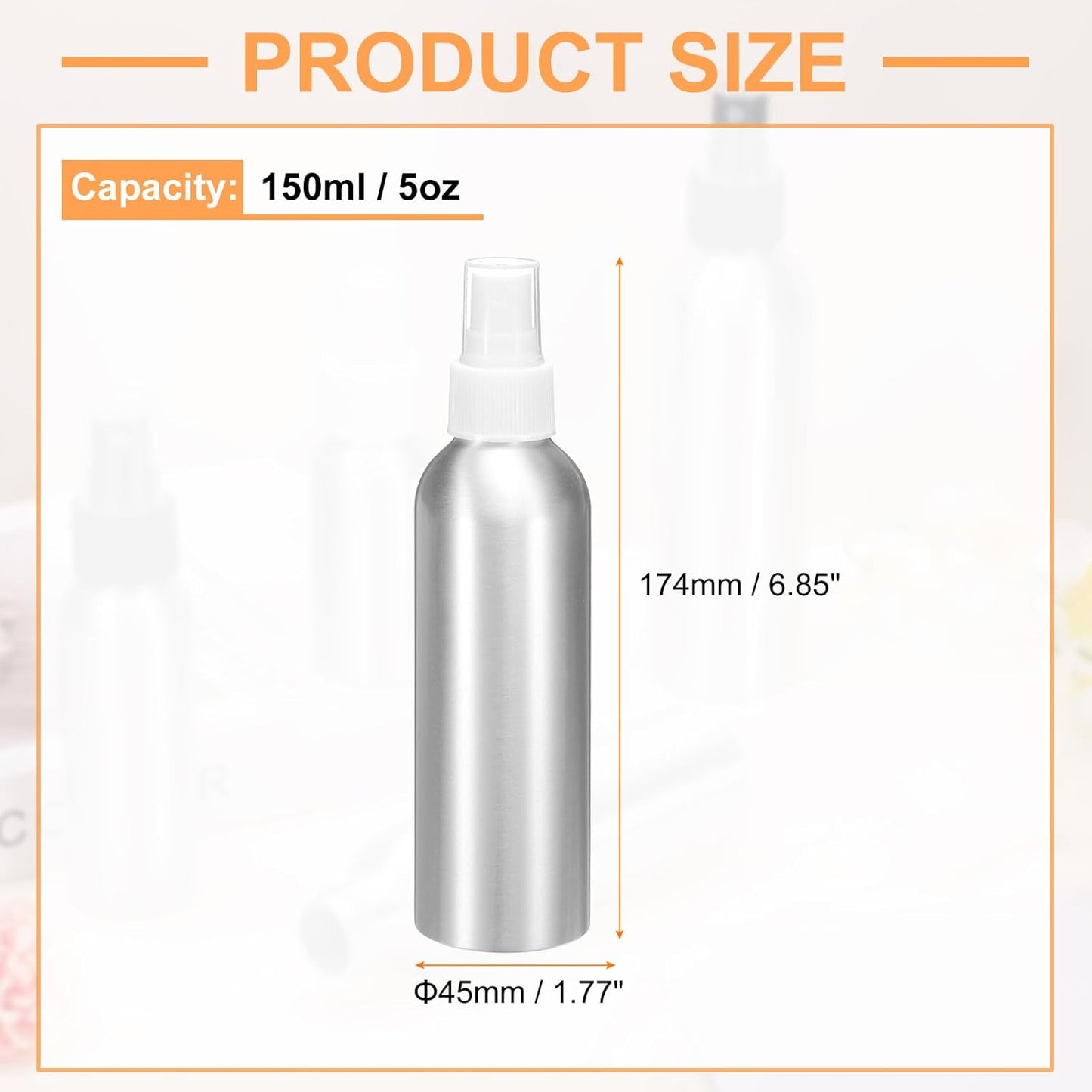 HARFINGTON 3pcs Aluminum Fine Mist Spray Bottles 150ml/5oz Metal Small Liquid Alcohol Refillable Travel Container with White Plastic Nozzle Cap for Perfume Skincare Cosmetic Storage Bottle