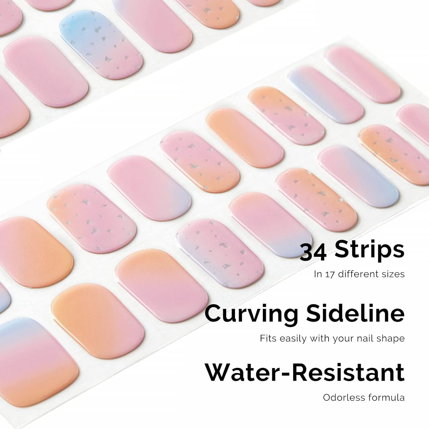 Nailog Semi Cured Gel Nail Strips 34 pcs | Long Lasting Nail Polish Sticker Wraps with Glossy Gel Finish | Daydream