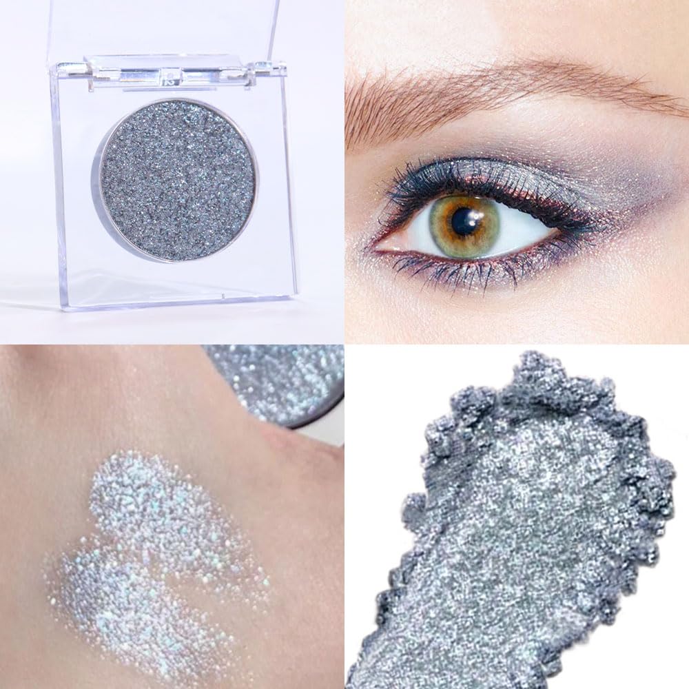 Glitter Shimmer Sparkle Eye Shadow Palette Makeup for Women, Shimmer Blue Glitter Metallic Holographic Iridescent Cream Iridescent Single Monochrome Eyeshadow Makeup