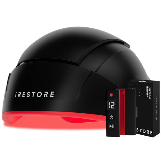 iRestore Elite + Rechargeable Battery Pack - Laser Red Light Therapy for Hair Growth - FDA Cleared Hair Loss, Hair Thinning Treatment for Men & Women - Hair Regrowth Laser Cap - 500 Lasers & LEDs
